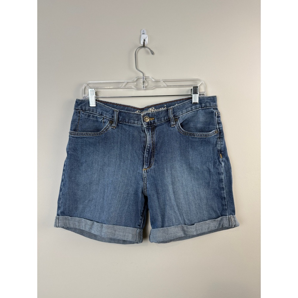 Eddie Bauer Denim Shorts Womens 6 Blue Boyfriend Fit Dark Wash Cuffed Casual